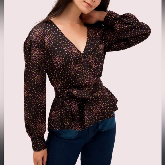 Kate Spade Disco Dits  wrap top XXS polka dots - Picture 1 of 7